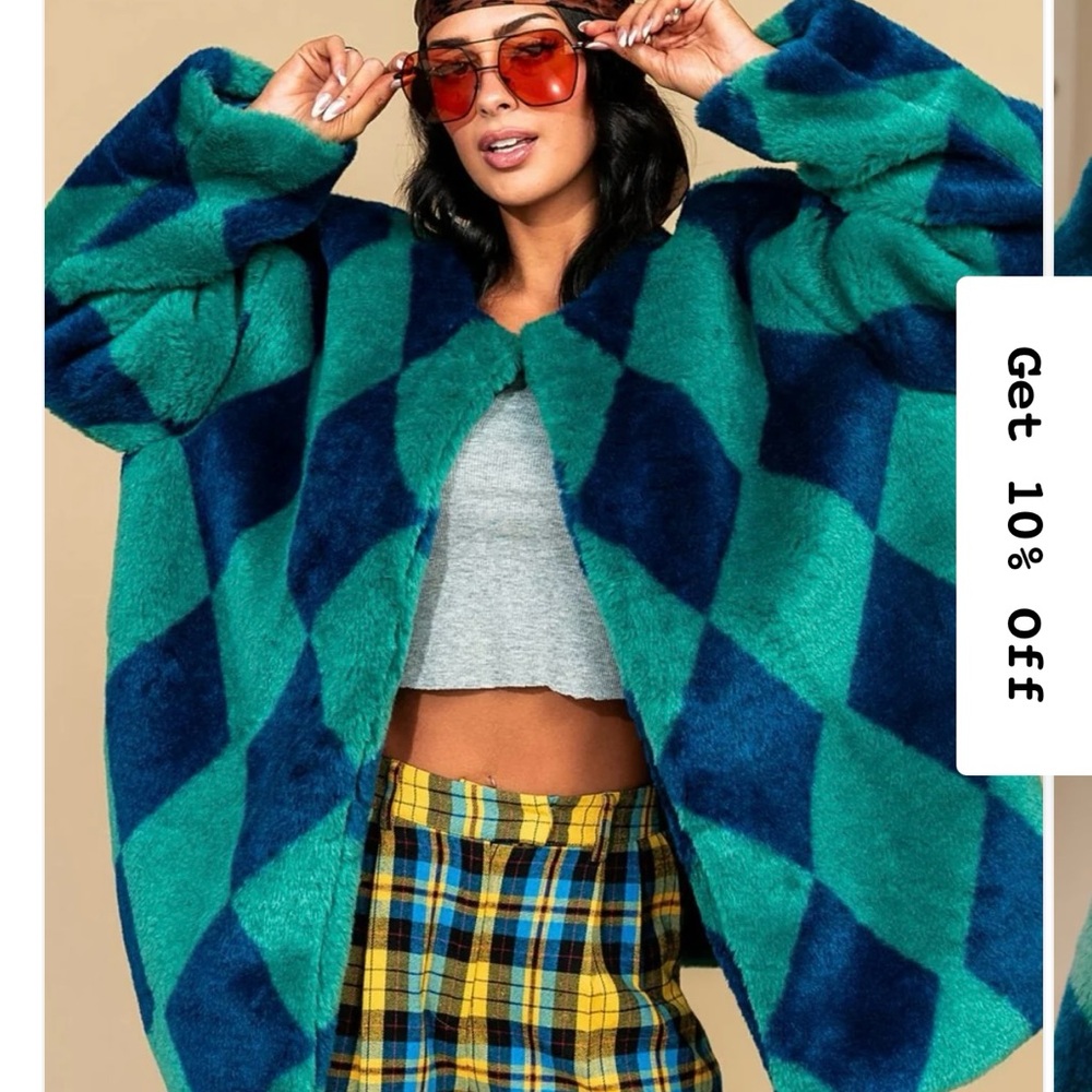 Dressed in LALA Teal and Navy Diamond Teddy Jacket